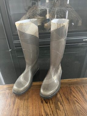 Burberry Brown Plaid Rubber Rain Boots